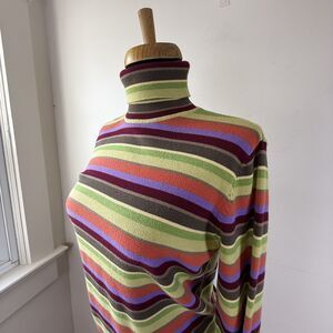 Vinage 90s Talbots Rainbow Striped Turtle Neck, Cotton Blend Made in Hong Kong